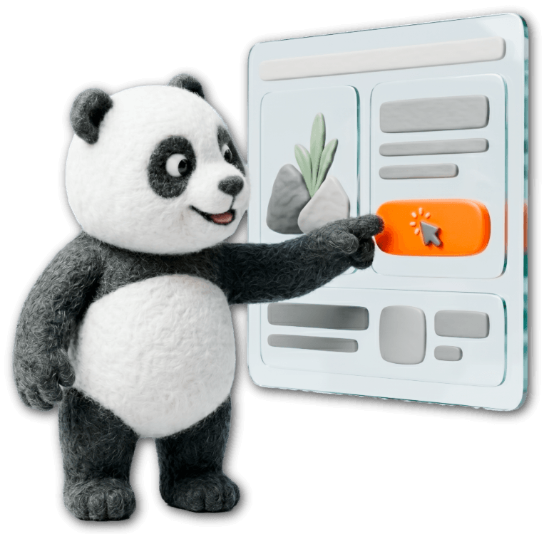 Panda clicking “add to cart” button on a webpage