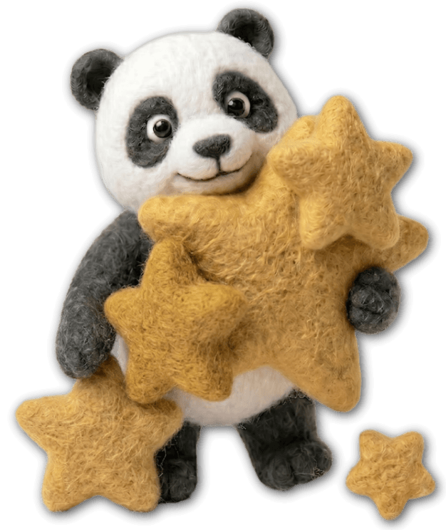 Panda dropping golden stars from its hands